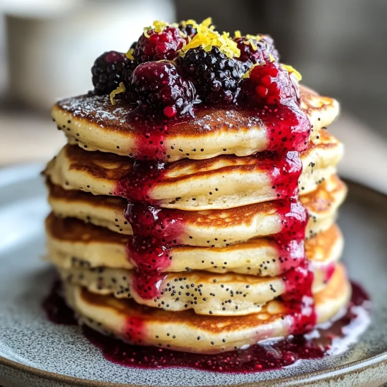 Fluffy Vegan Lemon Poppy Seed Pancakes with Berry Compote