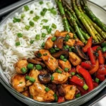Garlic Chicken & Mushroom Stir-Fry with Asparagus & Rice