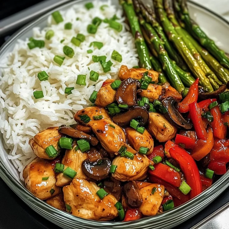 Garlic Chicken & Mushroom Stir-Fry with Asparagus & Rice
